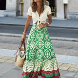 Boho Printed Swing Midi Skirt
