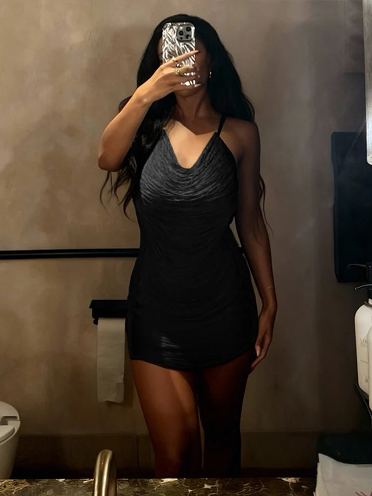 Sienna Sleek Cowl-Neck Halter Mini Dress – product detail view 1