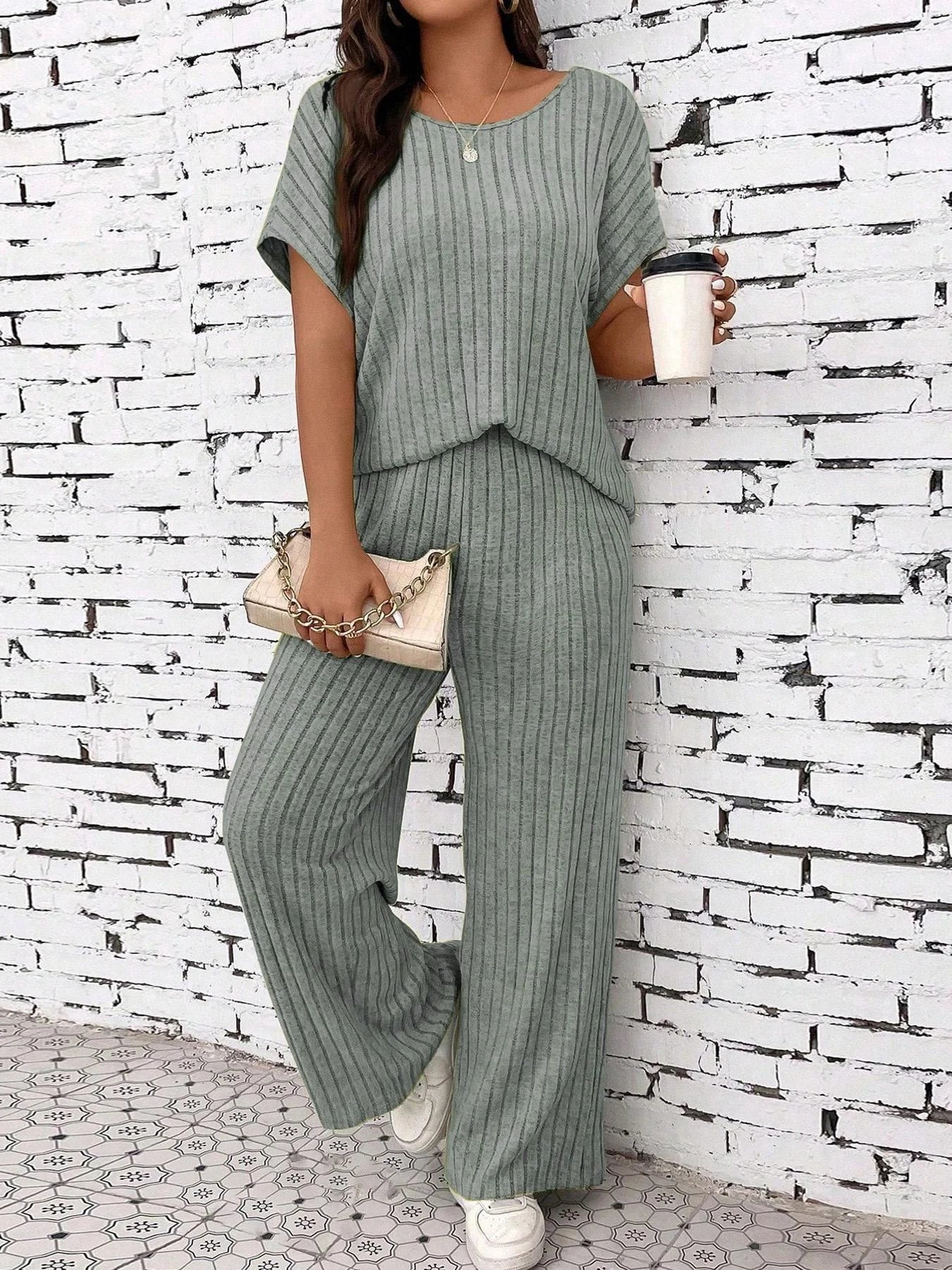 Batwing Sleeve Top and Straight Leg Trouser Set – product detail view 4