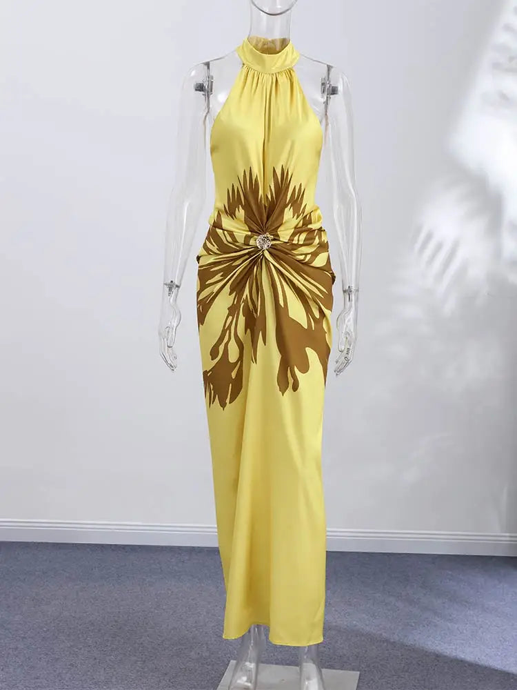 Stella Elegant Pleated Halter Maxi Dress – product detail view 3