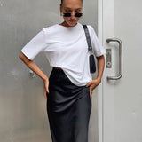Satin Trumpet Maxi Skirt with High Waist – product detail view 1