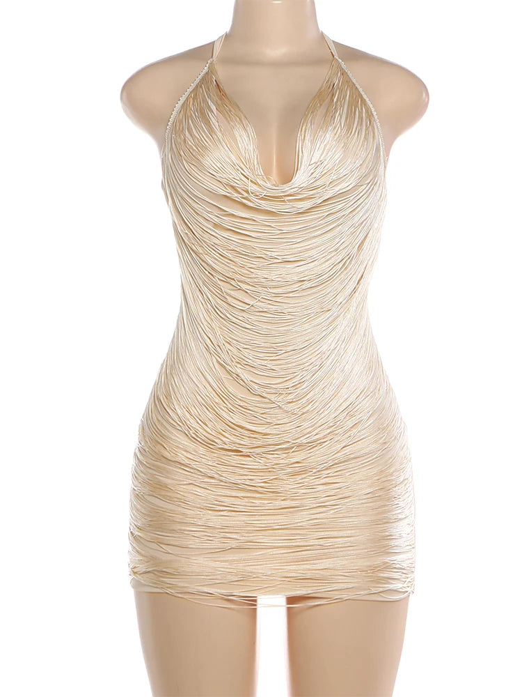 Sienna Sleek Cowl-Neck Halter Mini Dress – product detail view 4