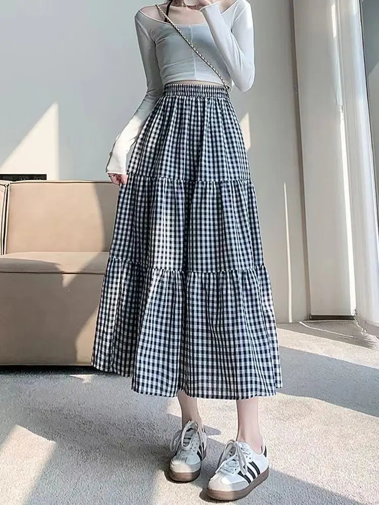 Checked Patchwork Tiered Midi Skirt – product detail view 3