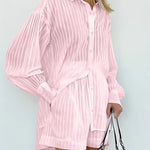 Cotton Long Sleeve Shirt and Striped Short Set – product detail view 6