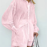 Cotton Long Sleeve Shirt and Striped Short Set – product detail view 6