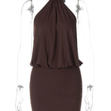 Halter Mini Dress with Lace Up Open Back