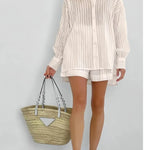 Cotton Long Sleeve Shirt and Striped Short Set – product detail view 5