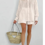 Cotton Long Sleeve Shirt and Striped Short Set – product detail view 5