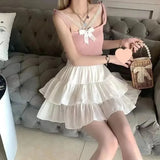 White Pleated Ruffle Mini Skirt