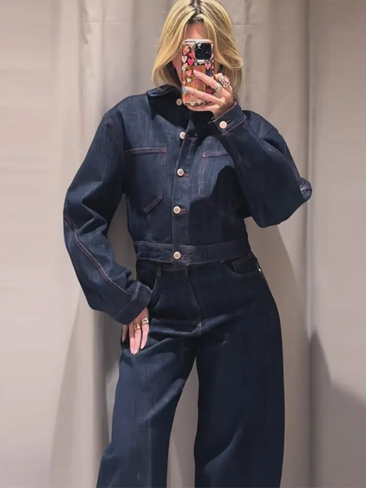 Nell Contemporary High-Waist Denim Trouser Set – product detail view 1