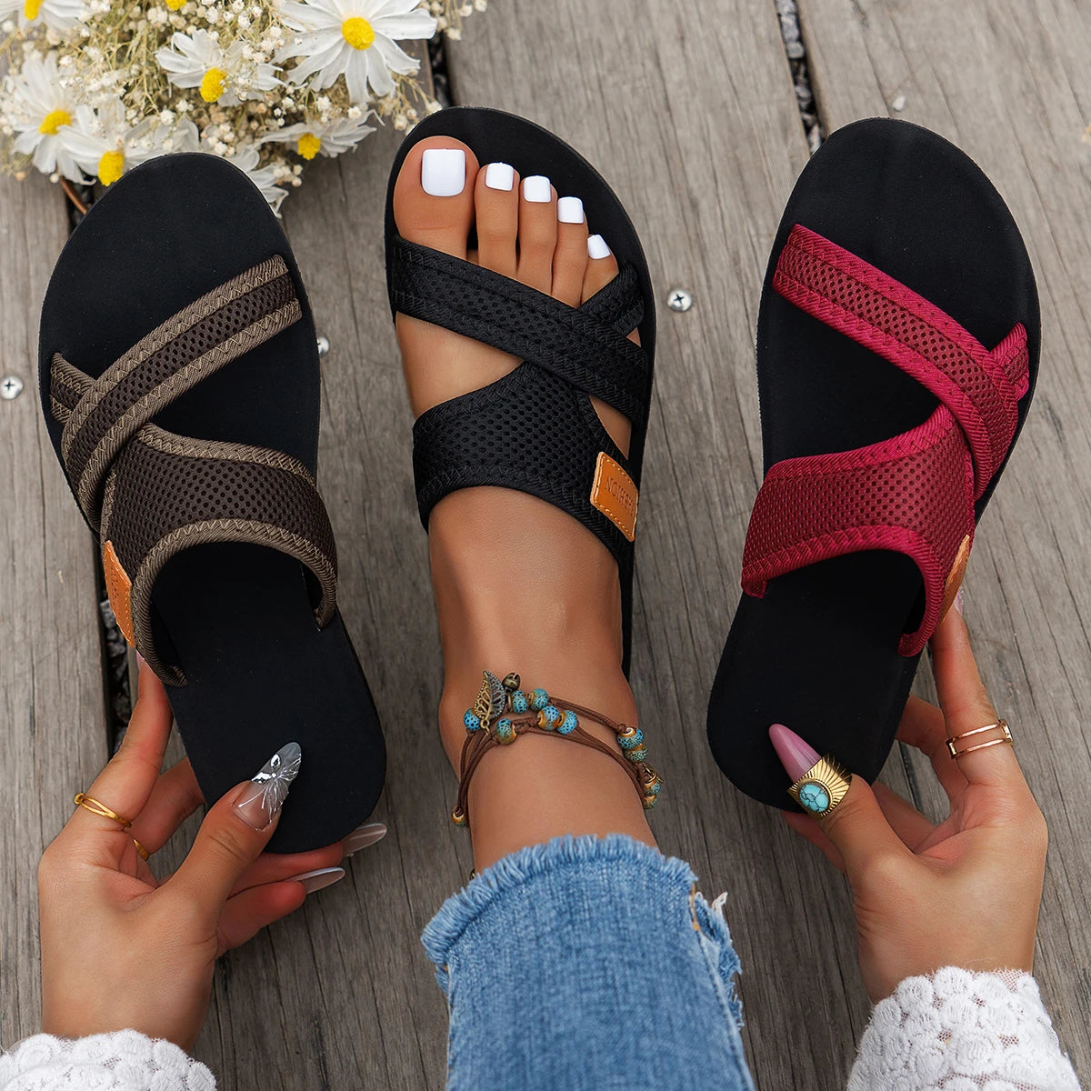 Lumi Comfortable Mesh Flat Sandals – primary product view