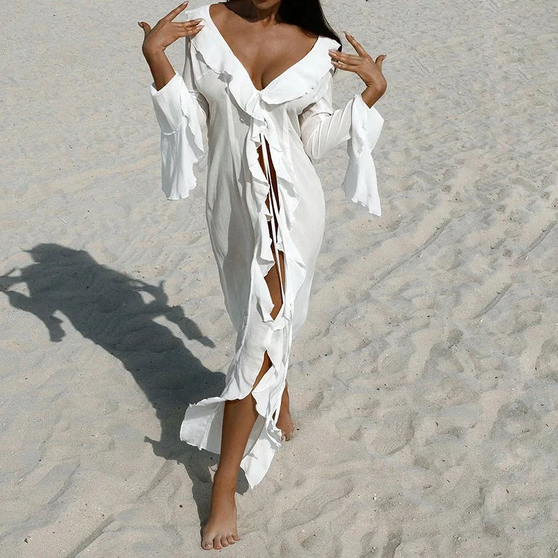Indie Flattering Ruffle V-Neck Beach Cover-Up – alternate product view