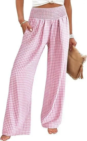Gingham Wide Leg Trousers in Cotton – product detail view 3