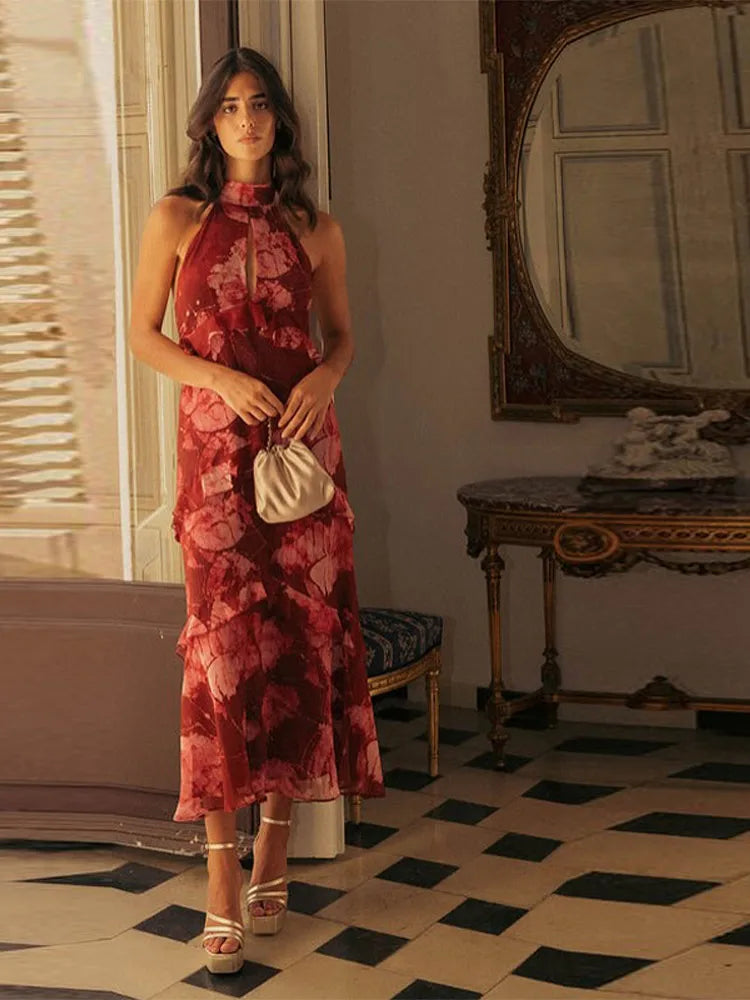 Riva Contemporary Floral Ruffle Maxi Dress – product detail view 4