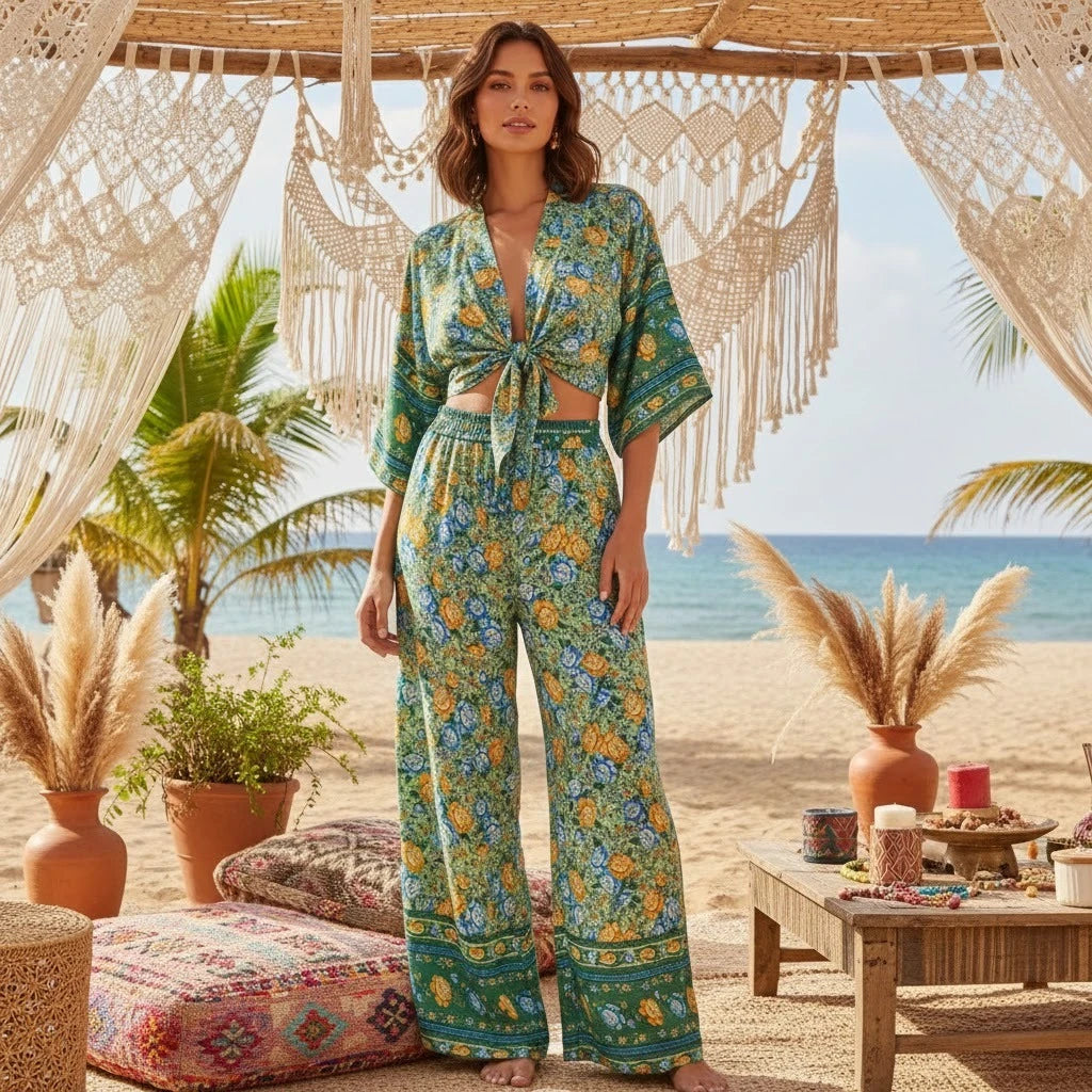 Nina Lightweight Floral Wide-Leg Beach Trouser Set – primary product view