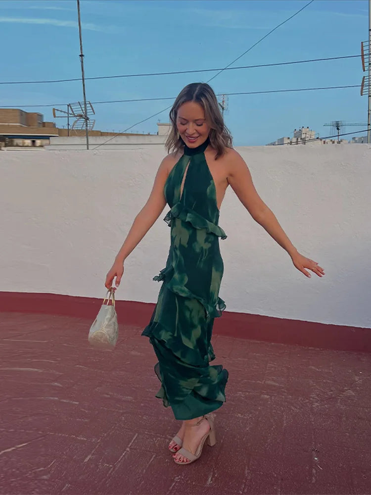 Riva Contemporary Floral Ruffle Maxi Dress – alternate product view