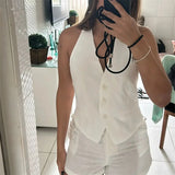 Céline Open-Back V-Neck Cropped Vest