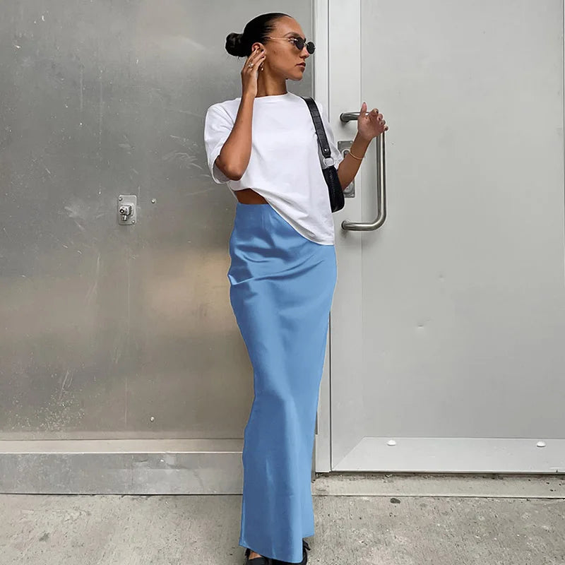 Satin Trumpet Maxi Skirt with High Waist – product detail view 8