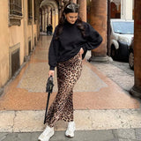 Leopard Print Satin Midi Skirt