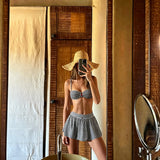 Coral Printed Halter Bikini and Mesh Skirt Set