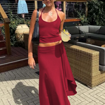 Lace Up Halter Crop Top and Ruched Maxi Skirt Set – product detail view 9