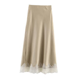Lace Trim A-Line Midi Skirt