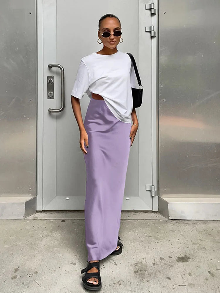 Satin Trumpet Maxi Skirt with High Waist – product detail view 4