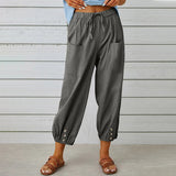 Cotton Linen Wide Leg Trousers with Elastic Waist – product detail view 2