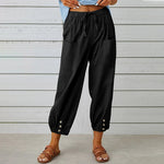 Cotton Linen Wide Leg Trousers with Elastic Waist – product detail view 3