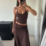 Lace Up Halter Crop Top and Ruched Maxi Skirt Set – product detail view 1