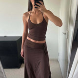 Lace Up Halter Crop Top and Ruched Maxi Skirt Set – product detail view 1