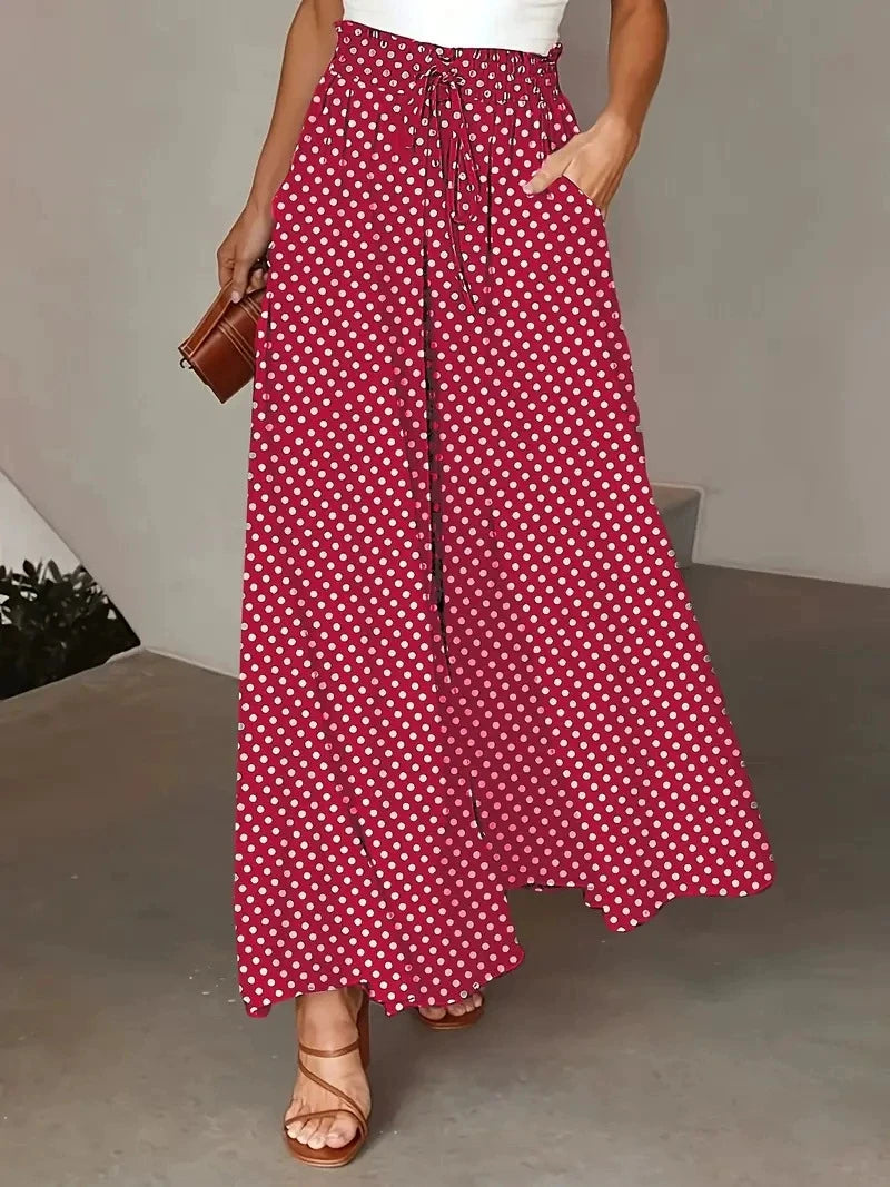 Polka Dot Wide Leg Trousers with Elastic Waist – product detail view 3