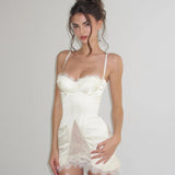 Satin Corset Mini Dress with Lace Panels