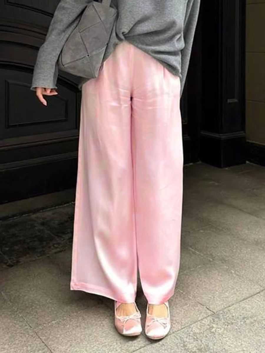 Satin Wide Leg Trousers with Elastic Waist – product detail view 5