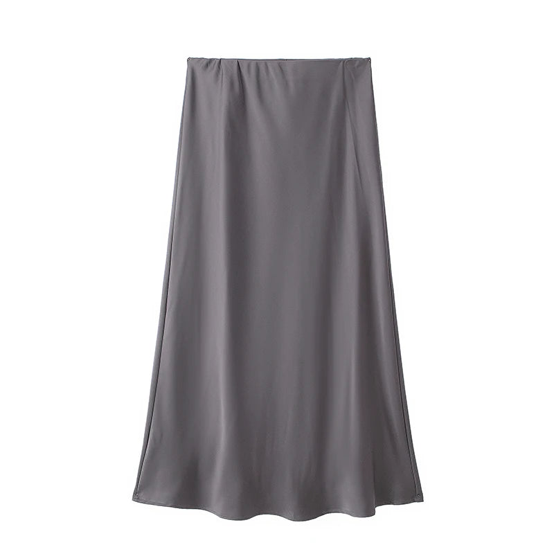 Satin Bias Cut Midi Skirt with High Waist – product detail view 6
