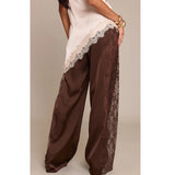 Noa Lace-Trim Satin Straight-Leg Pants