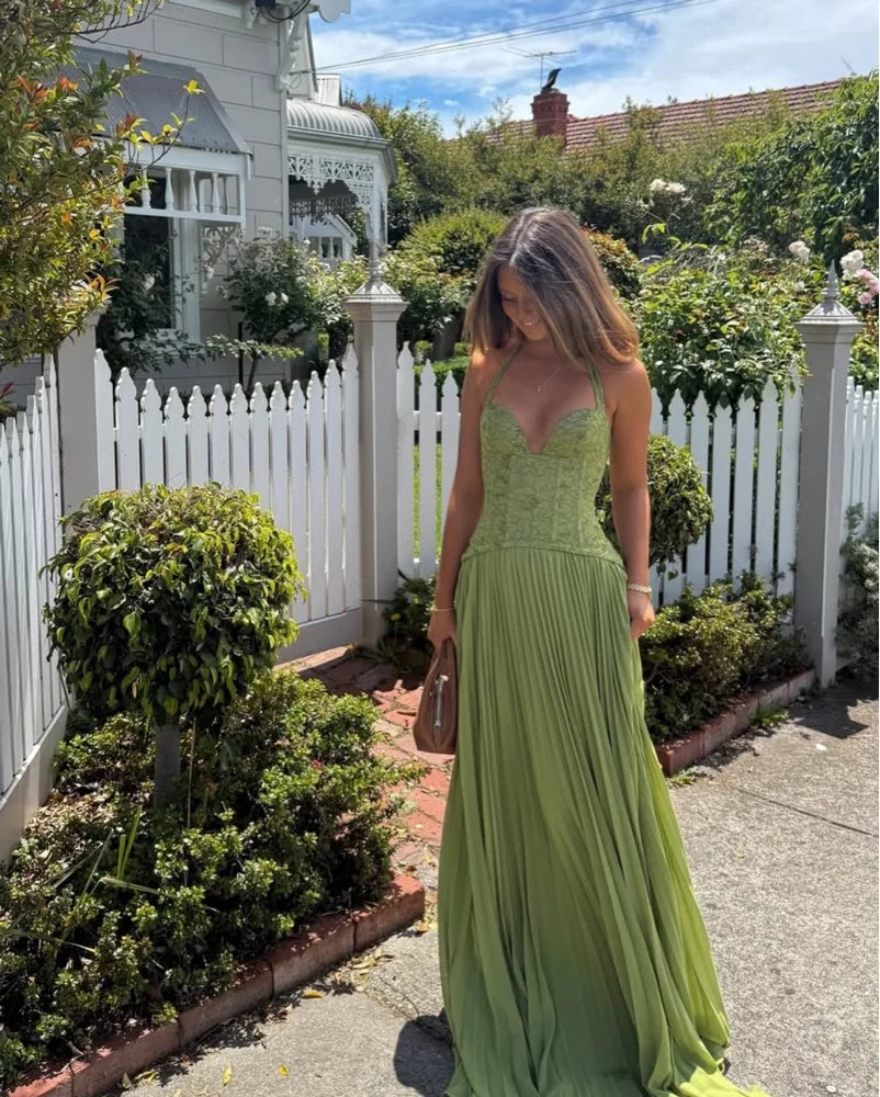 Ottilie Elegant Pleated Halter Maxi Dress – product detail view 4