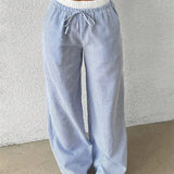 Striped Wide Leg Trousers with Woven Finish – product detail view 2
