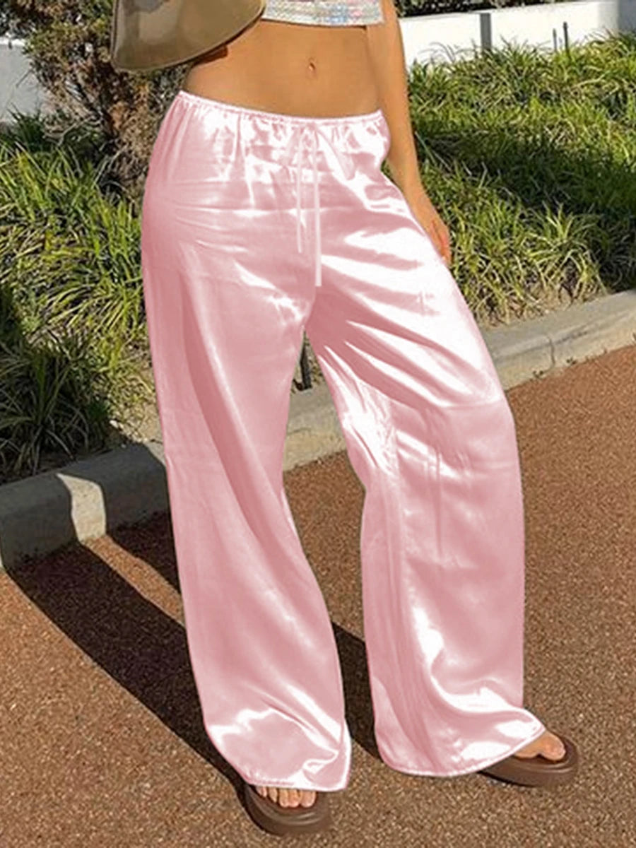 Satin Wide Leg Trousers with Elastic Waist – product detail view 6