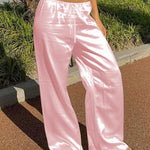 Satin Wide Leg Trousers with Elastic Waist – product detail view 6