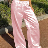 Satin Wide Leg Trousers with Elastic Waist – product detail view 6