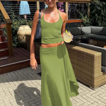Lace Up Halter Crop Top and Ruched Maxi Skirt Set – product detail view 7