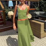 Lace Up Halter Crop Top and Ruched Maxi Skirt Set – product detail view 7