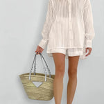 Cotton Long Sleeve Shirt and Striped Short Set – product detail view 12