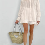 Cotton Long Sleeve Shirt and Striped Short Set – product detail view 12