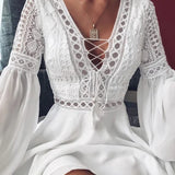 Long Sleeve Mini Dress with Ruffle A Line Skirt