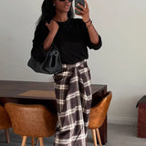 Checked Pleated Midi Skirt