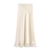 Lace Trim A-Line Midi Skirt