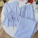Striped V Neck Blouse and Wide Leg Trouser Set – product detail view 7