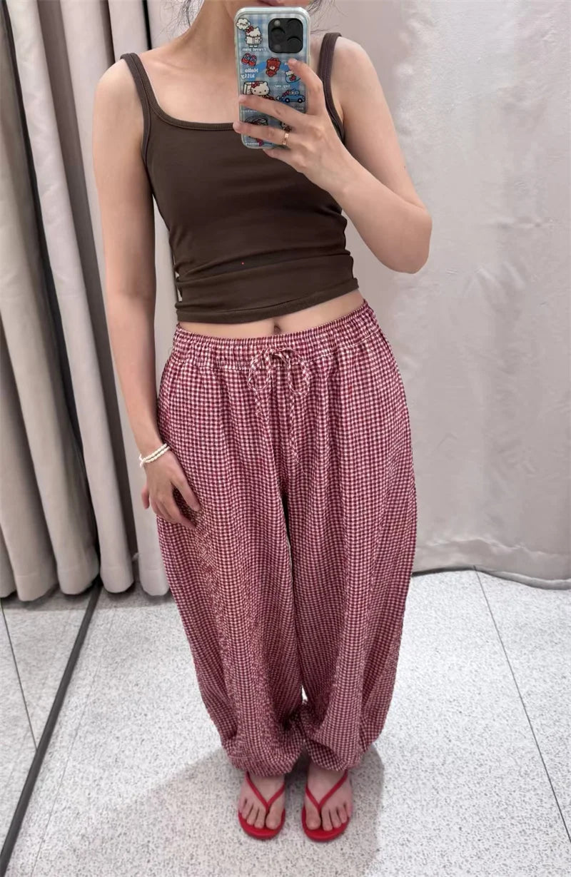 Checked Lantern Trousers with Drawstring Waist – product detail view 5